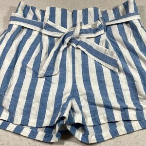 Linen Lux Linen Belted Striped Walking Shorts HIGH Rise Summer Beach Comfty